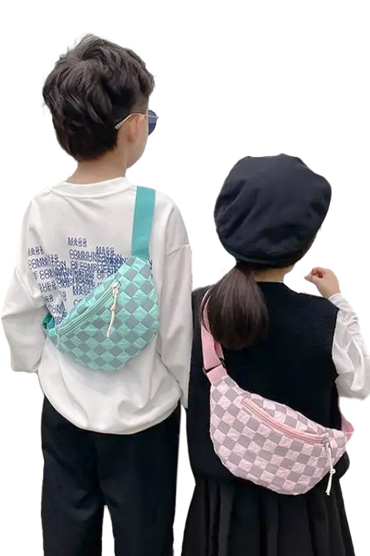 Kids Checkered Crinkle Fabric Waist Fanny Pack