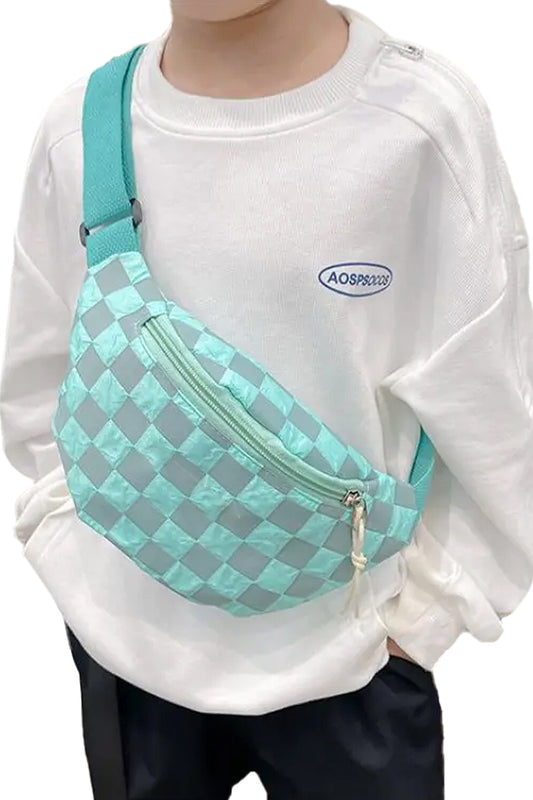 Kids Checkered Crinkle Fabric Waist Fanny Pack