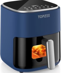 TOPZEE Air Fryer 12-in-1, 5.5-QT Compact Large Air Fryer with 360° Hot Air Circulation, 100–400°F Precise Heat, Visible Window, 95% Less Oil, Bake, Reheat, Broil, Proof, Dark Blue