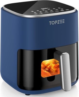 TOPZEE Air Fryer 12-in-1, 5.5-QT Compact Large Air Fryer with 360° Hot Air Circulation, 100–400°F Precise Heat, Visible Window, 95% Less Oil, Bake, Reheat, Broil, Proof, Dark Blue