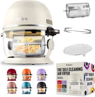 Non Toxic Air Fryer™ - Glass AirFryer 5 Quart w/ 360 Visibility, Self-Cleaning, 400F Vortex Air Fryer for Even Cooking, BPA-Free Teflon Free, 9-in-1 Functions, Rotisserie, Roast, Bake, White